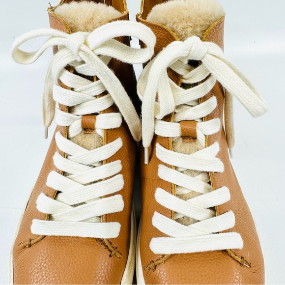 Sam Edelman Pence Leather High-Top Shearling Trim Sneakers Brown sz 8 - Picture 11 of 15